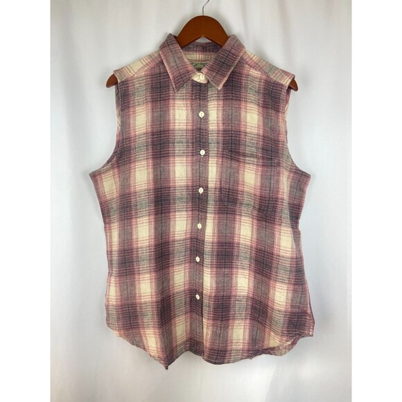 NWT Rosettes Womens L Vest Pink Plaid Button Up Flannel Sleeveless Biker Cowgirl - Picture 1 of 8